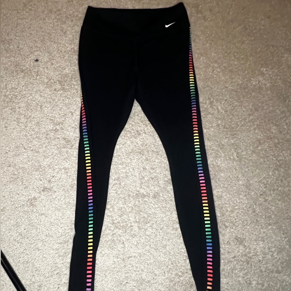 Nike Black Leggings with Rainbow Stripes